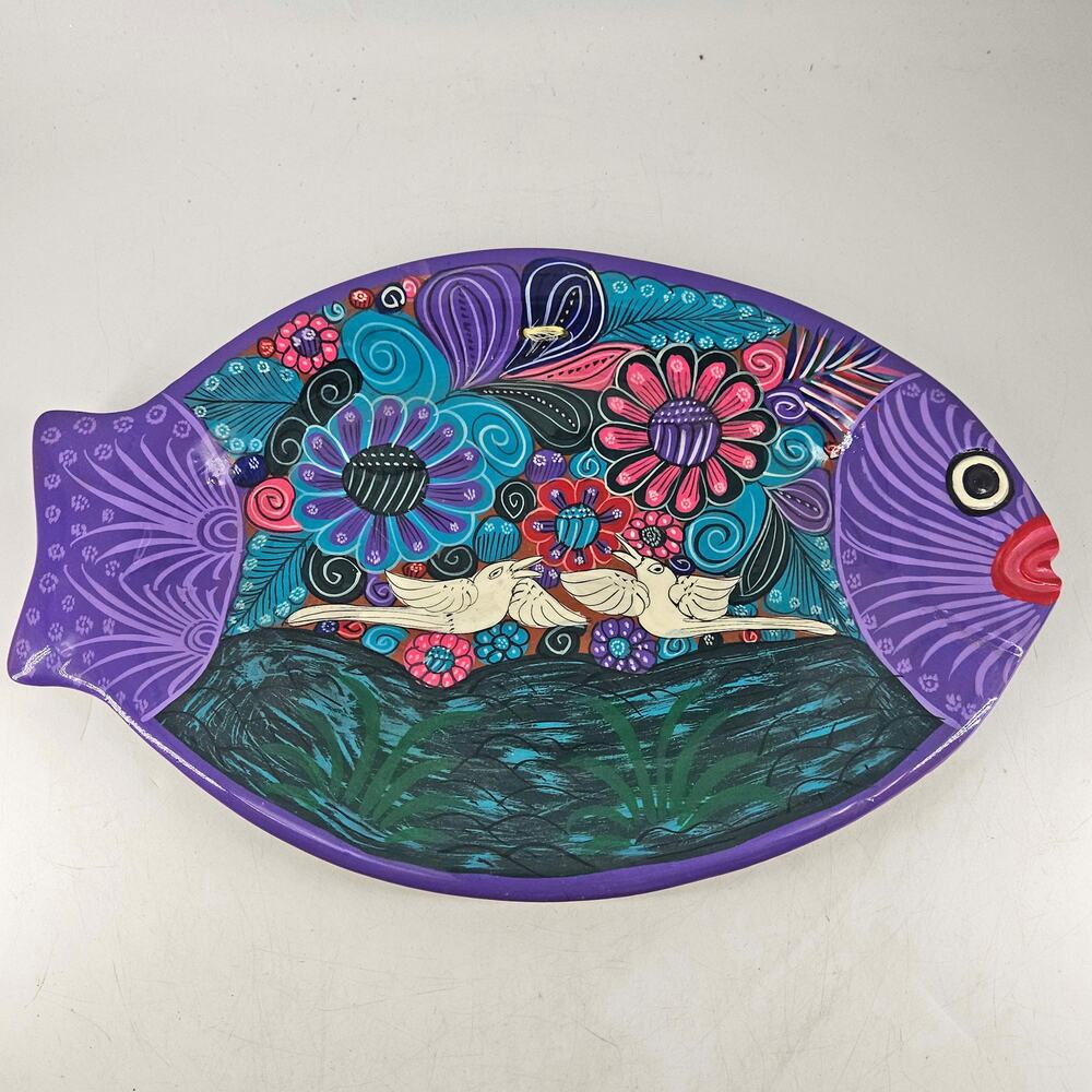 Talavera fish shaped Mexican Folk art Pottery platter Wall Hanging decor